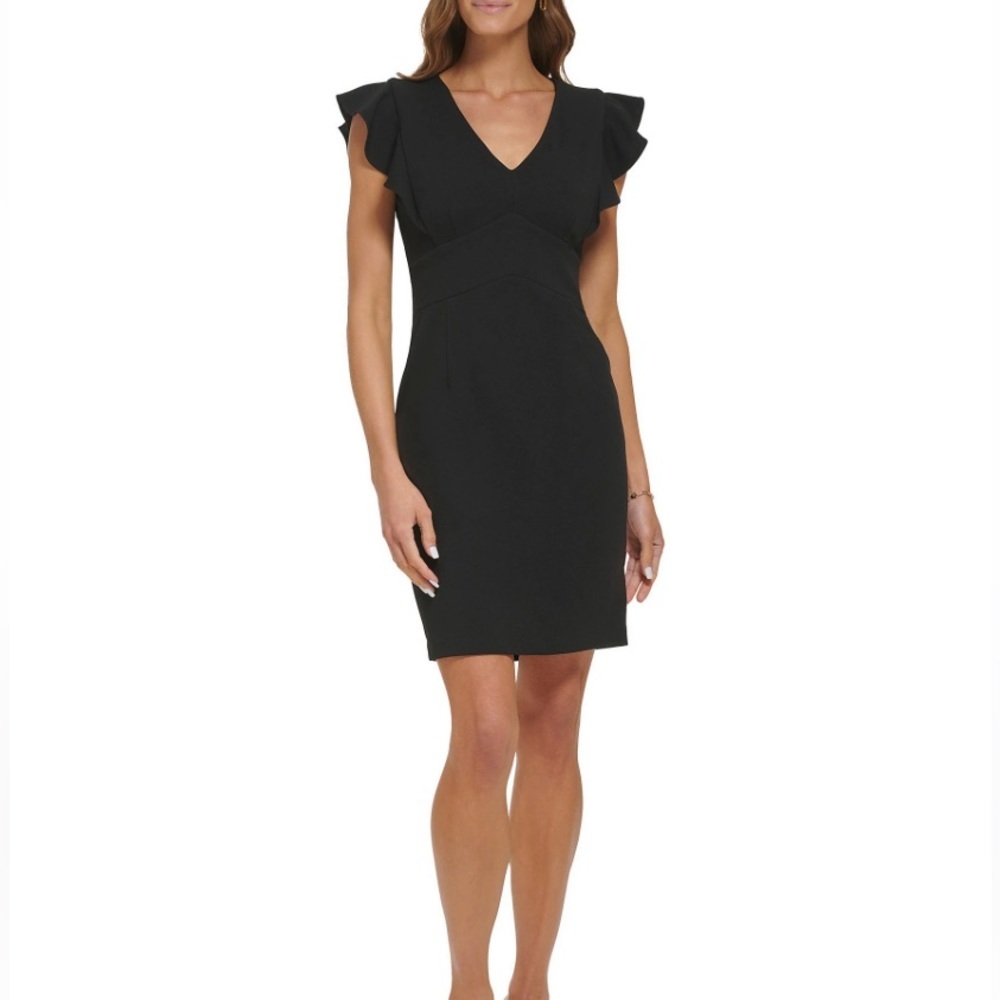 DKNY Ruffle Shoulder Black Business Dress
